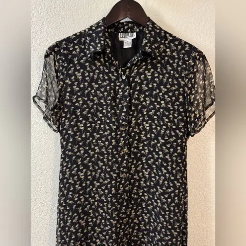 Robbie Bee VTG Y2K Woman Silk Dress Floral Print Button Front Midi Size 4P