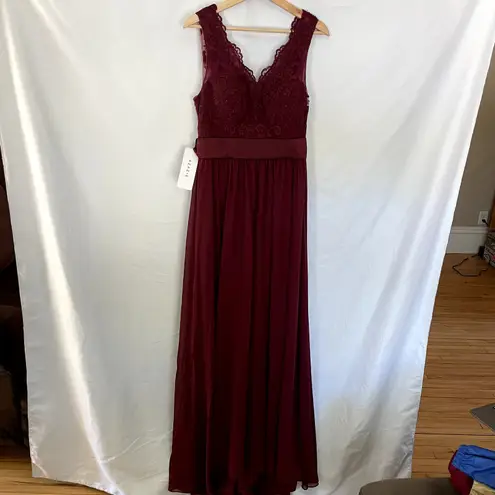 Azazie NWT A10 Gertrude Cabernet formal dress low back bow ruby red flowy skirt