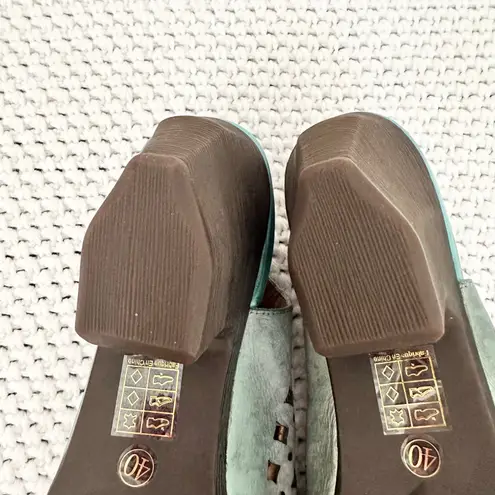 L'Artiste Lovella Green Purple Iridescent Laser Cut Floral Peep Toe Slingback 40 Size 9