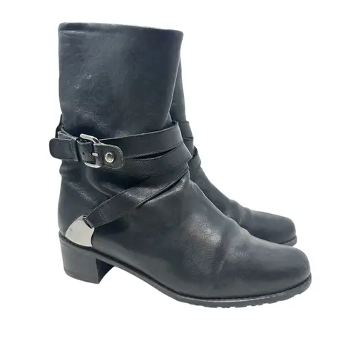 Stuart Weitzman  Ranch Dressing Boots Moto Buckle Leather Black Size US 6 - Image 3