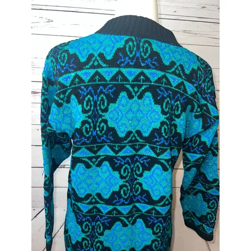 Dana Smith vintage sweater Pullover Metallic 80s USA Paisley Cottage Acrylic Size L
