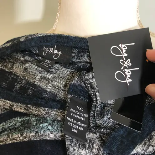 By & By NWT Turquoise Teal Gray Striped Sweater Top Long Sleeve Ribbed XXL New