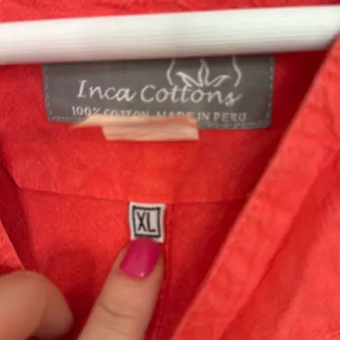Inca Cottonāmade in Peru orange cotton seamed blouse XL