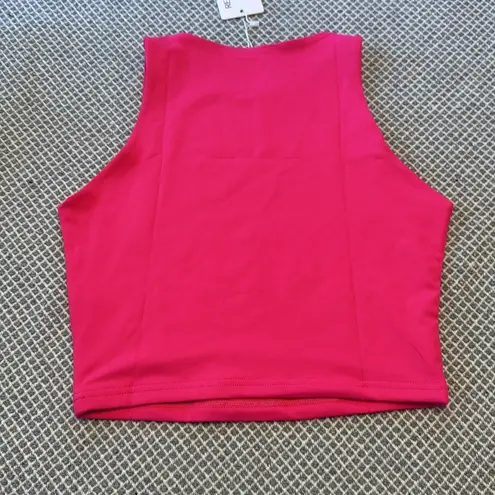 REORIA Butsmooth®Sleeveless Halter Neck Double Lined Casual Basic Tank CropTop Pink