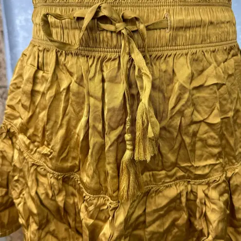 Aerie Size S Mini Skirt Sweet N’ Silky In Honey Ruffle Layers Satin Elastic NEW