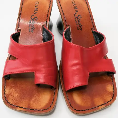 Vintage 90s Gama Studio Red Leather Platform Clog Toe Sandals Size 7