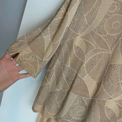 R & M Richards Maxi Gown Dress w Matching Jacket Sz 14 Metallic Gold Tan