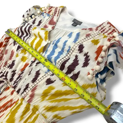 Point Sur J.Crew Cream Multi Color Pom Pom Tiered Midi Dress