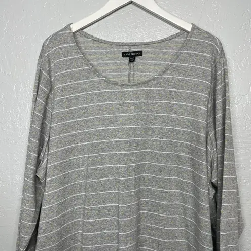 Lane Bryant  Women Plus Size 26/ 28 Gray White Gold Stripe Sweater Ruffle