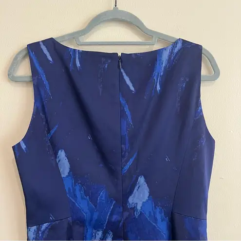 Tahari Formal Blue Satin Sleeveless Sheath Dress Size 8