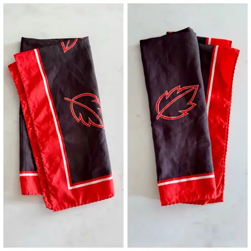 Vintage Silken Square Scarf, Autumnal Falling Leaf Print (Red & Brown) Red