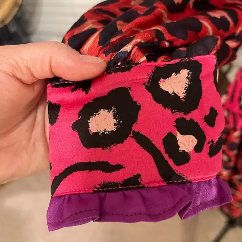 FATE. Women’s Multi Leopard Print Dress Button Down w/ Ruffle and Waist Tie M