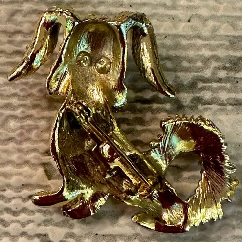 Vintage Multicolored Rhinestones Gold Tone Puppy Dog Lapel Pin Brooch