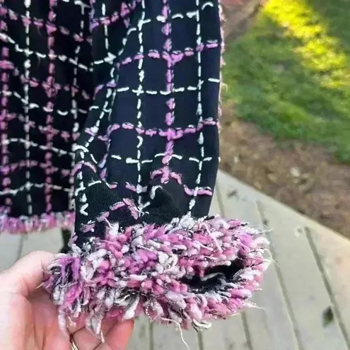 Vintage Pink Poodle Cardigan Sweater Black Pink Plaid Fringe 3x Retro Chic Fun Size XL