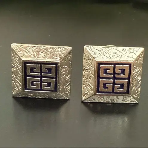 Givenchy Vintage Silver Tone Classic Logo Square Runway Statement Earrings