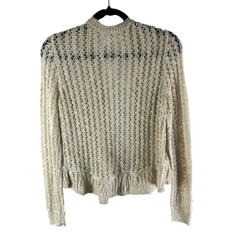 Lauren Conrad Ivory Open Crochet Knit Cardigan Sweater Ruffle Hem S