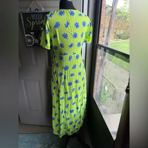 Vintage 90s Jennifer Moore neon flower power button down maxi dress, size small Green