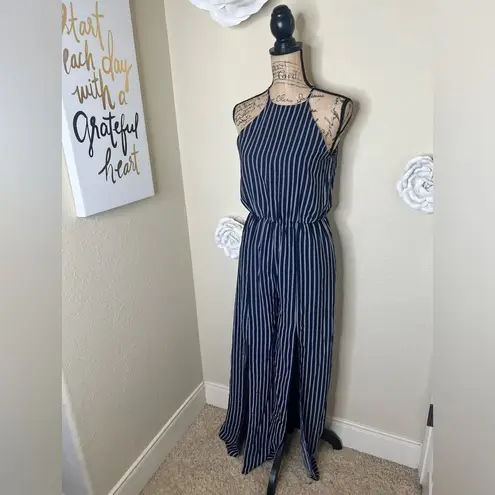 Peach Love California NTM: Navy & White Striped Halter Romper with Slits Sz S