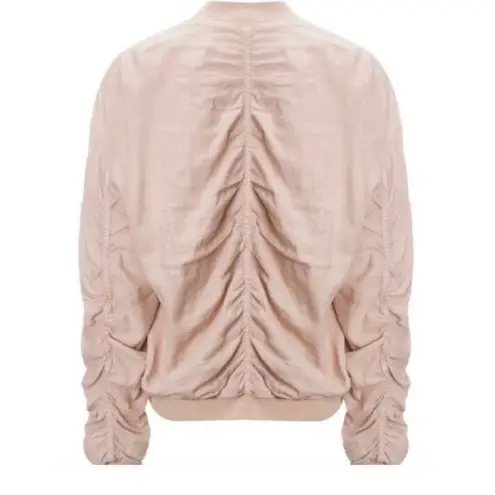 Free People  Blush Pink Linen Oversized Ruched Back Sleeves Bomber Jacket Large