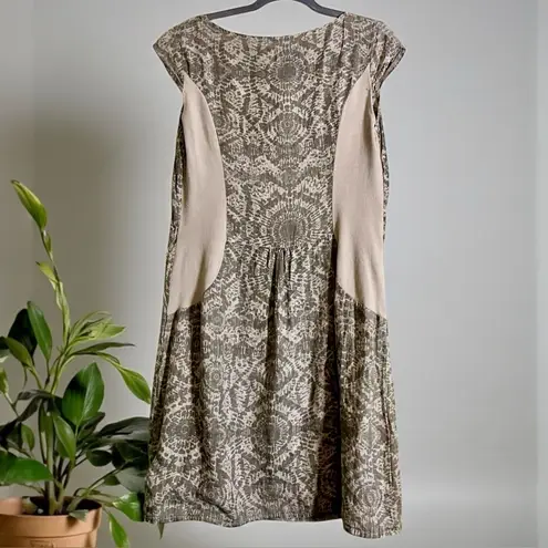 Lina Tomei Made in Italy Linen Dress Gray Sage Stone Abstract Cap Sleeve Size L Size L