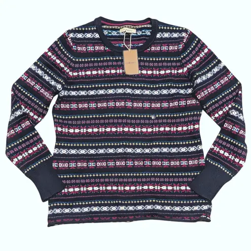 G.H. Bass & Co. Womens L Large Sweater Crewneck Fair Isle Navy Blue NWT NEW