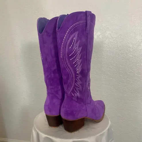 NEW Flame Stitched Knee High Western Purple Faux Suede Cowboy Boots US 11