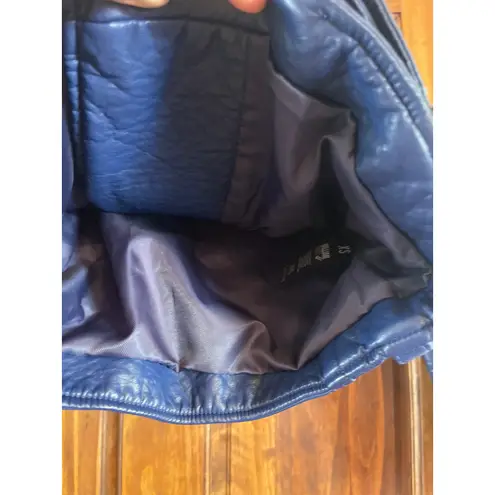 William Rast J Timberlake pebbled vegan leather moto jacket blue XS