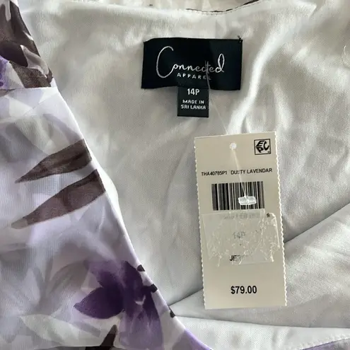 Connected Apparel Daphne Lavender Floral Chiffon Popover Dress, Petite Size 14