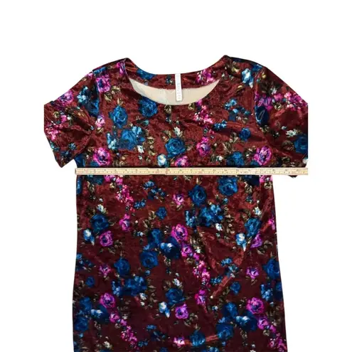 Women's Large Velvet Floral Shift Dress Short Sleeve Party Cocktail