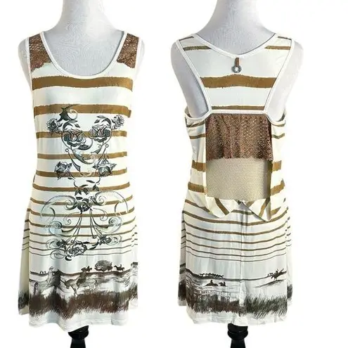 Vintage 90s Y2K Save The Queen Western Horse Punk Bodycon Striped Dress XXL Brown