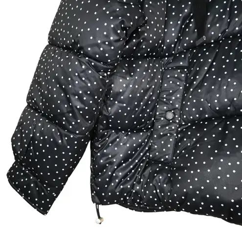Avec Les Filles Womens L Water Resistant Puffer Jacket in Black White Dot NEW