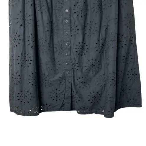 Sundance Black Eyelet Roslin Cotton Button Front Midi Skirt, XL