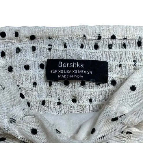 Bershka Cream Polka Dot Ruched Long Sleeve Blouse Women’s US XS