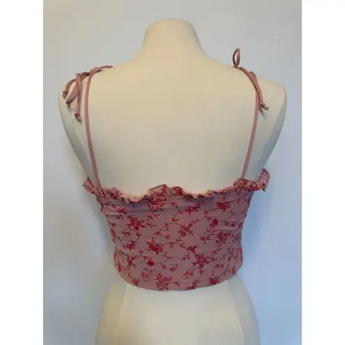 Motel Urban Outfitters Kalsi Top in Love Bloom Pink Flock Top Size Small