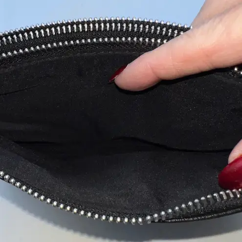 Reaction Kenneth Cole Black Pebbled Faux Leather Wristlet Clutch Chain Strap