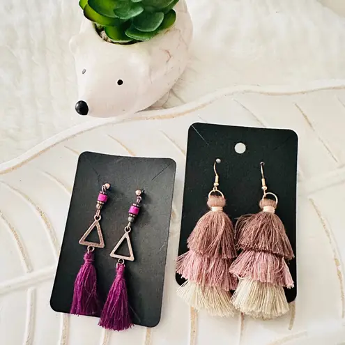 Tassel Boho Triangle Earrings Set Women Purple Brown Cream Dangle Ombre Jewelry
