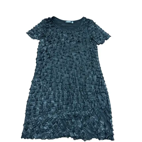 Notations Black Ruffle Sparkle L Dress Short Sleeve Shimmer Party Cocktail