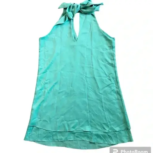 Tyche Teal Mock VNeck Sleeveless Mini Dress Size Small
