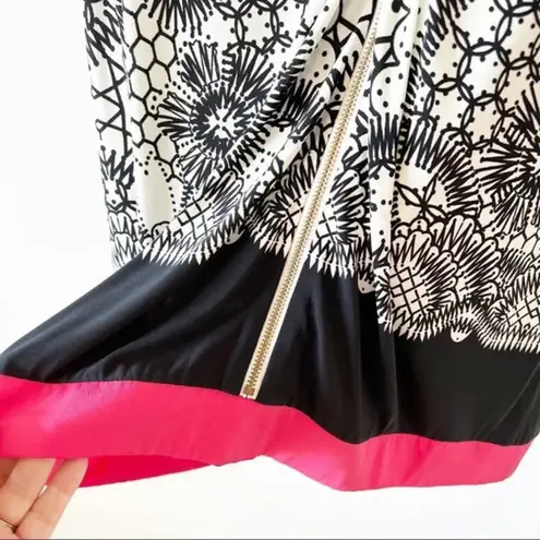 Eliza J  Long Sleeve Black and White Geometric Print Dress Hot Pink Trim Size 2‎