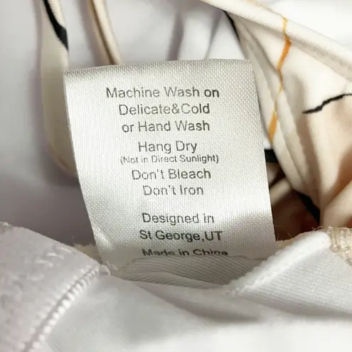 Janela Bay One Piece Swimsuit Size Large Beige Pink Black Leaf Print Tie Back Tan