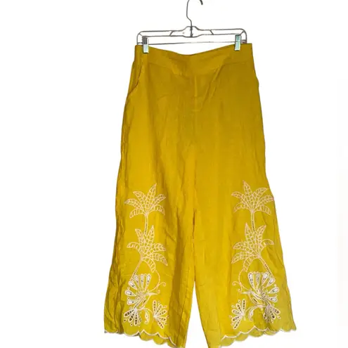 NWT Christian Siriano New York Yellow Embroidered Eyelet Wide Leg Crop Pant Size L