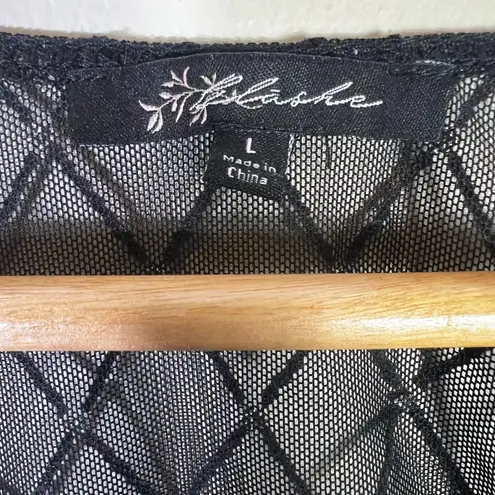 Blashe Mesh Rhinestone Bodysuit Womens L Black Sheer Long Sleeve Sexy Night Out Size L