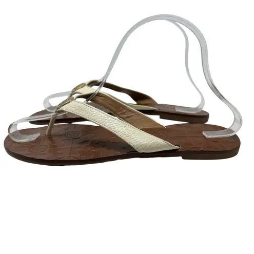 Tory Burch  Thora Thong‎ Sandals Flip Flops Patent Leather Ivory Gold Size US 8