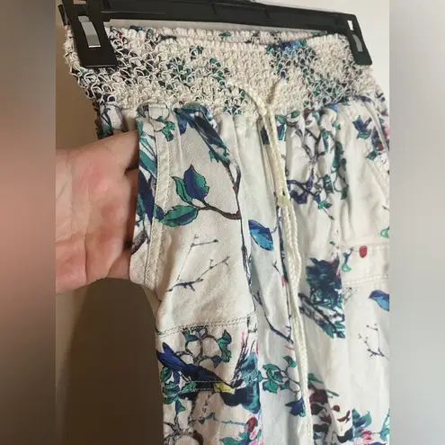 Westbound LinenRayon Blend LooseFit Bird Tree Floral Print Scrunched Pants Small