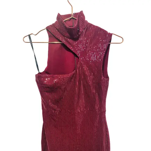 Solace London Red Burgundy Sequin One Shoulder Mock Neck Yara Gown size US 4