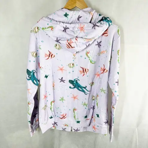 Hill House Purple Sea Creatures Hooded Terry Cloth The Allie Zip Up Size Medium