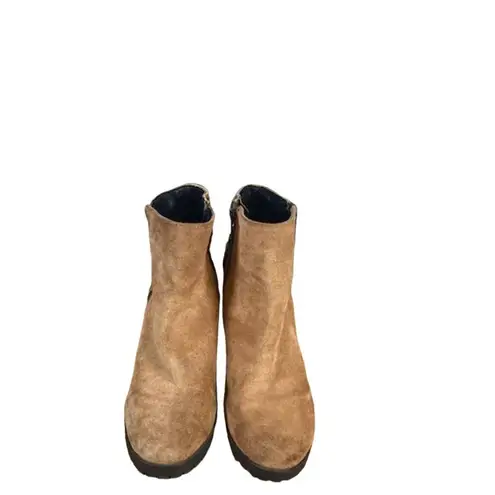 Circus by Sam Edelman Sam Edelman Circus Suede Strappy Side Zip Round Toe Block Heel Boot Women Tan 37