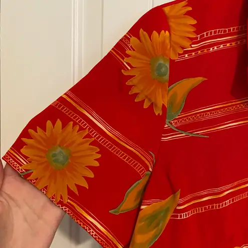 EUC Vintage Spenser‎ Jeremy women’s red orange floral silk button blouse top 10