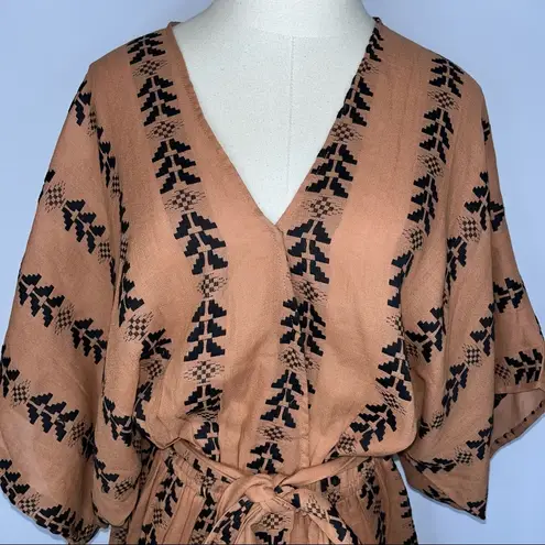 Elan Brown Black V Neck Short Romper Small Boho Arrow Tribal Design NWT
