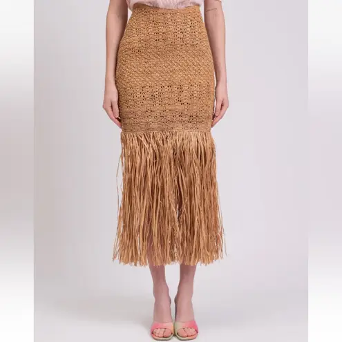 $400 Made by a Woman Crochet Raffia Skirt Tan